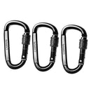 3 Pack Outdoor Carbon Steel D Shape Screw Locking Climbing Carabiners 30KN