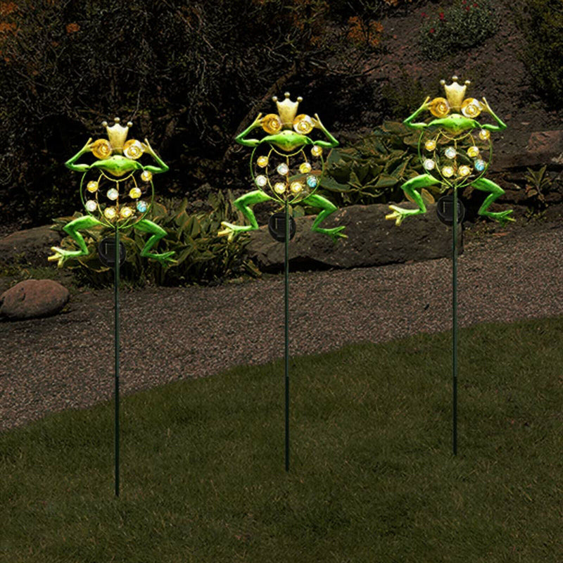 Solar Path Lights Outdoor Decorative Metal Frog Stake with 10 LEDs Globes for