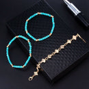 Summer Blue Handmade Turquoise Beads 5 Piece Set Ladies Bracelet Metal Simp