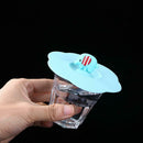 Claer Torx Silicone Cup Cover Leak Proof Cartoon Lid (Pink Blue Elephant) A