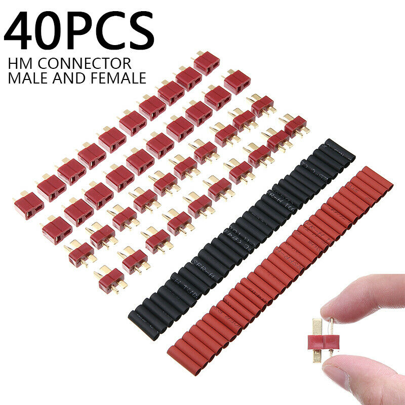 40x T Plug Male Female Connectors Deans Style+Heat Shrink For RC LiPo Battery