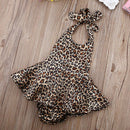 Baby Girls Kid Halter Lace Romper Backless Leopard Jumpsuit Dress (0-6 Mont