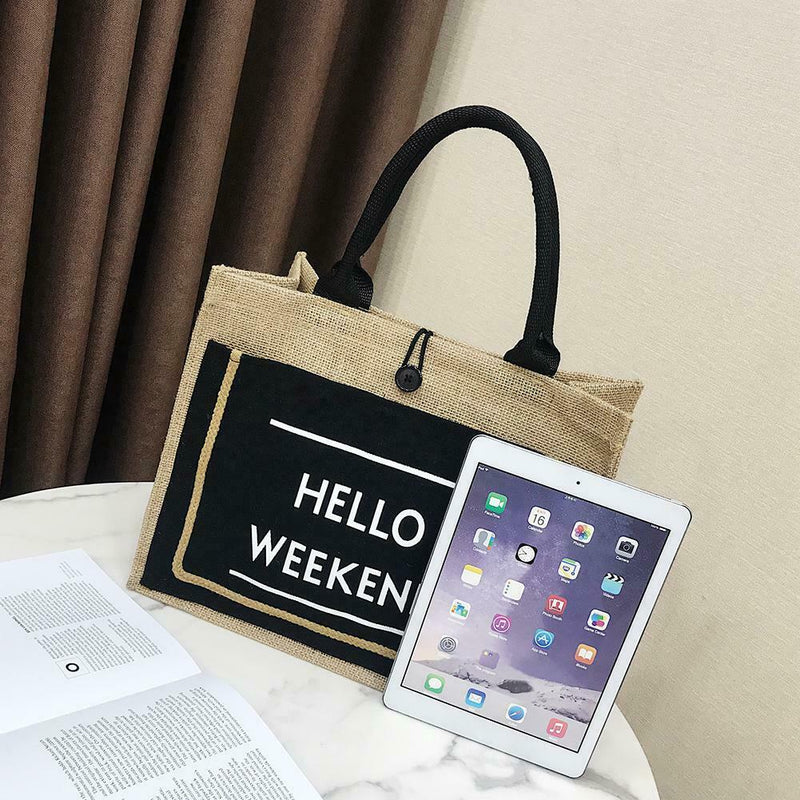 Women Linen Tote Casual Shoulder Bags Fashion Lady Print Handbags (Black S) A