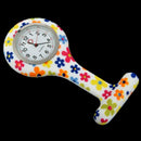 Colored flower pattern Silicone Nurses Brooch Tunic Fob Pocket Watch Stainl P2Q7