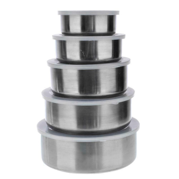 5PC Stainless Steel Round Sealed Crisper Fresh Bowls Food Beans Storage Bowl Box