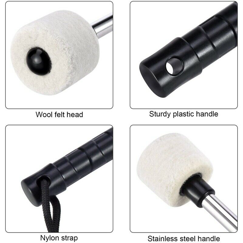 2Pcs Bass Drum Mallet Felt Head Percussion Mallets Timpani Sticks with Stai