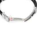 Stainless Steel Cross ID Black Rubber Men Women Cuff Bracelet Wristband Bangle
