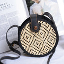 Pattern Hand-Woven Round Rattan Beach Single-Shoulder Cross-Body Bags NaturaB8L9