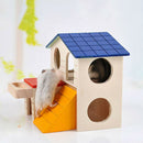 Cute 2 Layers Wooden Hamster Sleeping Grinding Pet House with Feeding Trough Del
