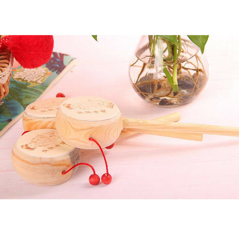 Old Chinese Wooden Double-sided Rattle Drum Music Toys Children Music Persents