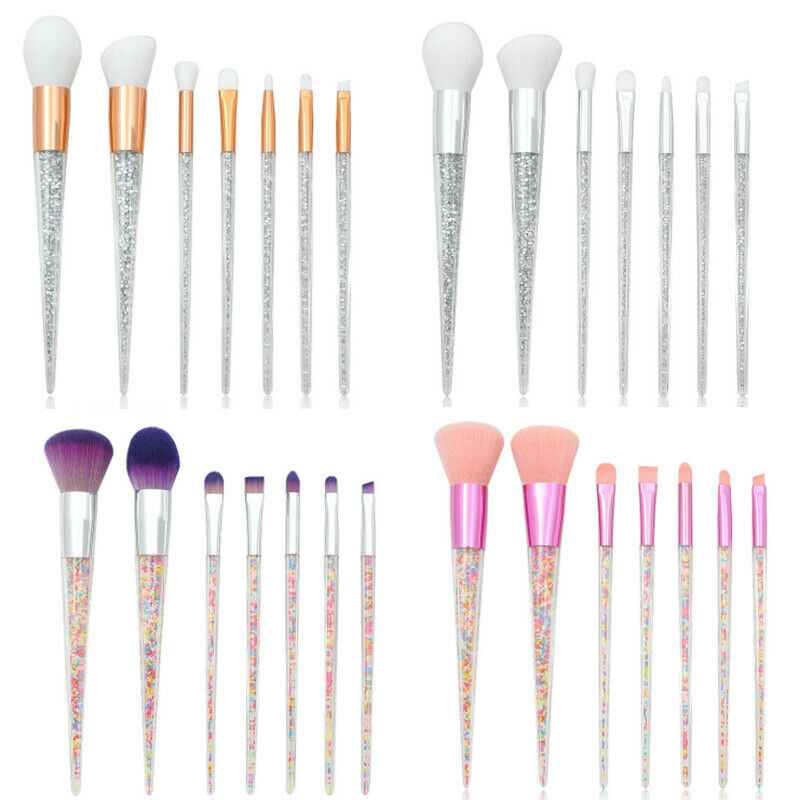 New 7Pcs Sliver Diamond Crystal Makeup Brushes Professional Set Foundation  S8X9