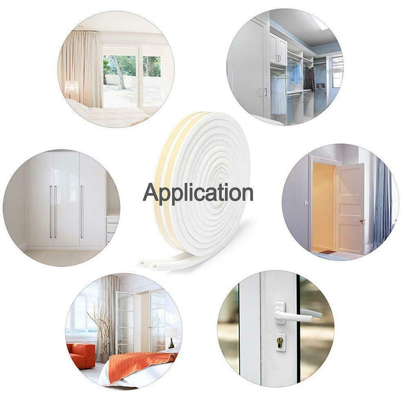 6m Self Adhesive Rubber Seal Strip Soundproof for Door Window (White D-Typ)