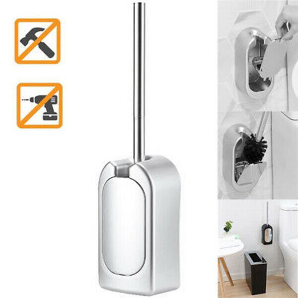 Wall-Mounted Toilet Brush Set Vented Stainless Steel Bathroom Bowl Cleaner G2R6