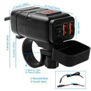 Motorcycle Handlebar Dual USB QC 3.0 Phone Charger with Red Digital Voltmeter