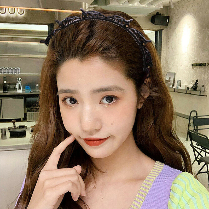 Double Layer Bangs Clip Clamp Hairpin Hair Hoop Headband Hairband (Black) A