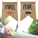Mr. Mrs. Burlap Chair Banner Set Groom Bride Sign Rustic Wedding Decoration