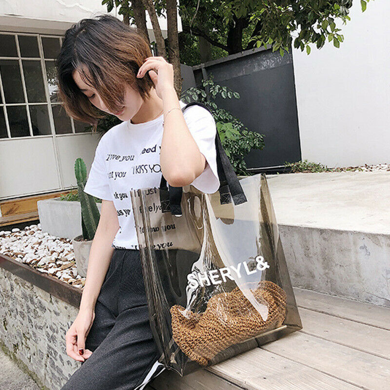 Transparent Women'S Handbag Fashion Bag Transparent Plastic Jelly Bag Beach I2R5