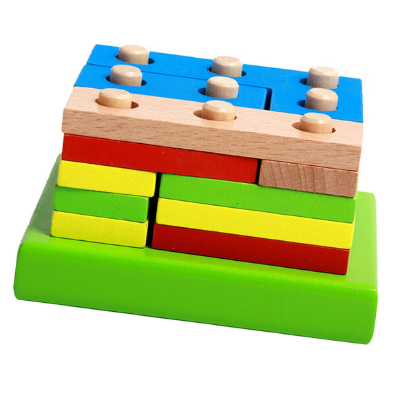 Wooden Educational Shape Color Recognition Geometric Board Block Stack Sort