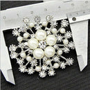 Fashion Women Large Brooches Lady Snowflake Imitation Pearls Rhinestones Cr