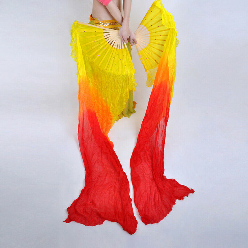 Women 1.8m Hand Made Belly Dance Silk Bamboo Fan Veils Folding Right Hand