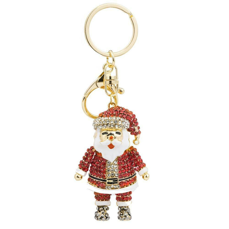 Christmas Rhinestone Santa Claus Bag Pendant Keychain Car Key Ring Jewelry