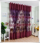Floral Leaf Window Divider Voile Cortina Jacquard Sheer Curtain Dark Purple