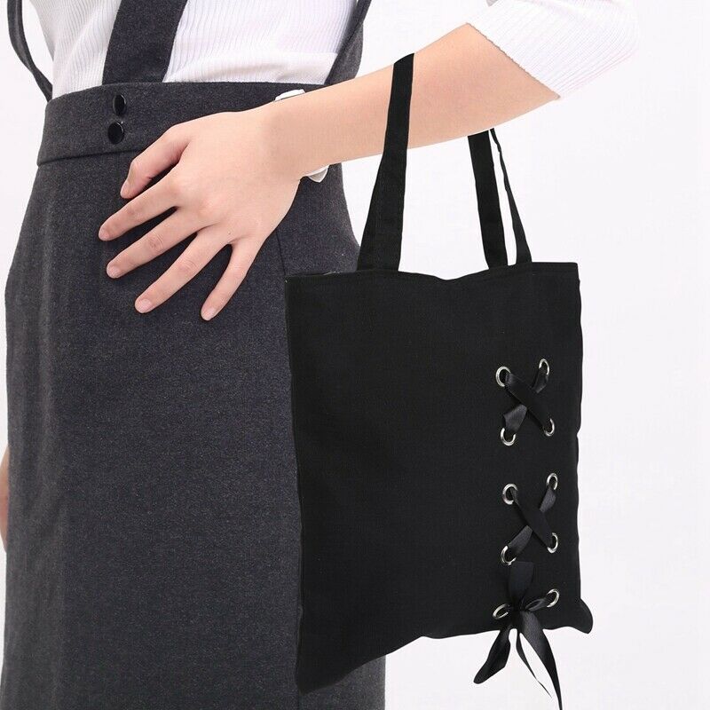 New Women's Casual Lace-up Canvas Tote Bag Female Canvas Shoulder Bags cros B6W1