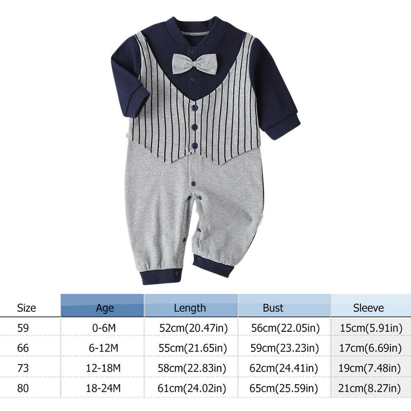 Baby Fashion Gentleman Rompers Stripe Cotton Soft Daily Jumpsuit (6-12M) A