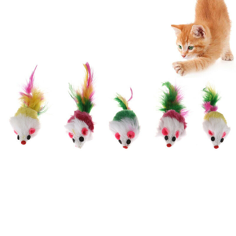 Mini Mouse Pet Cat Interactive Toys Cat Kitten with Colorful Feather Plush Fun3C
