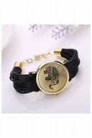 Women's Elephant Dial Braided Wrap Bracelet Wrist Watch Black T6U2
