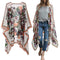 Women Chiffon Kimono Cardigan Floral Print Asymmetric Boho Loose Outerwear