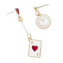 1 Pair Asymmetric Poker Red Peach Clock Long Drop Earrings Charm Earrings for