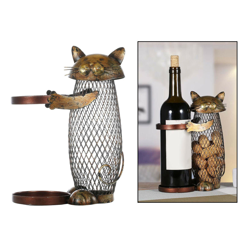 Metal Wine Rack with Wine Corks Container Coin Bank Money Box Cat Shaped Piggy