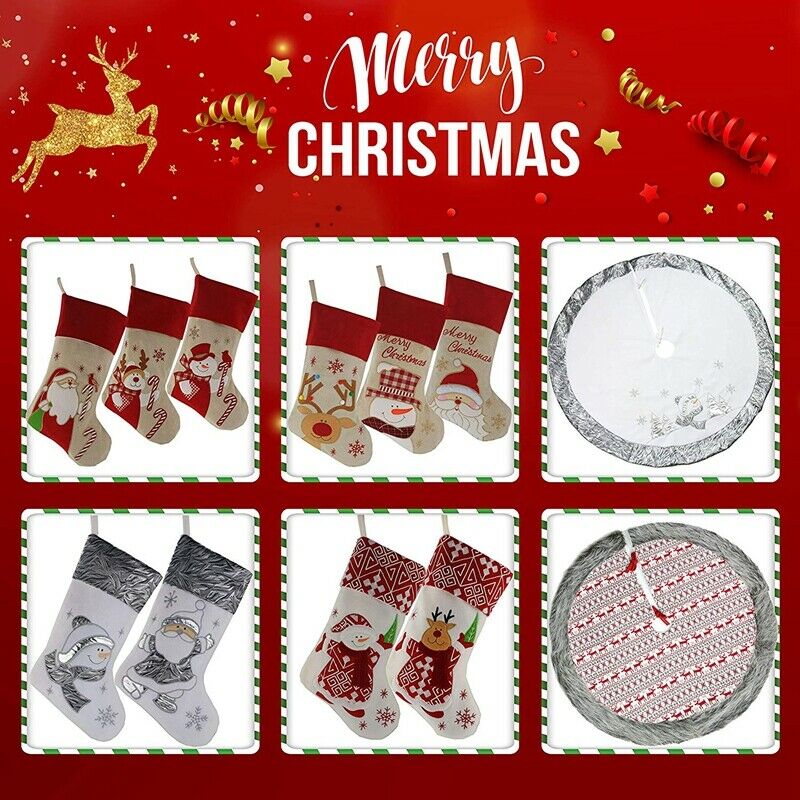 Lovely Christmas Stockings Set of 3 Santa, Snowman, Reindeer, Xmas Characte Y1H8