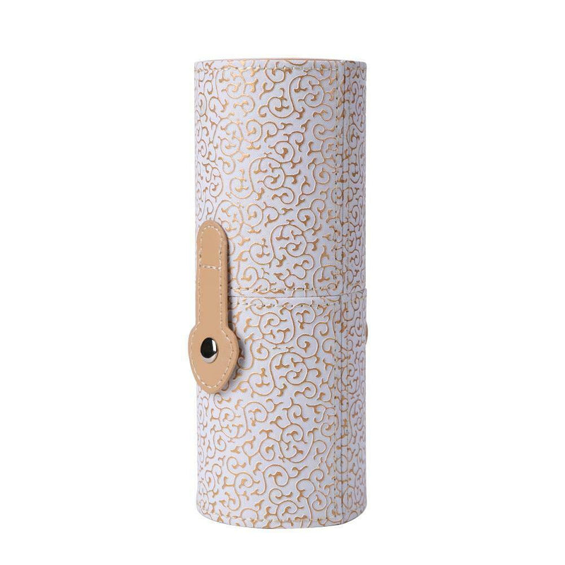 Elegant Leather Makeup Brush Holder Cosmetic Pens Storage Organizer (White) A