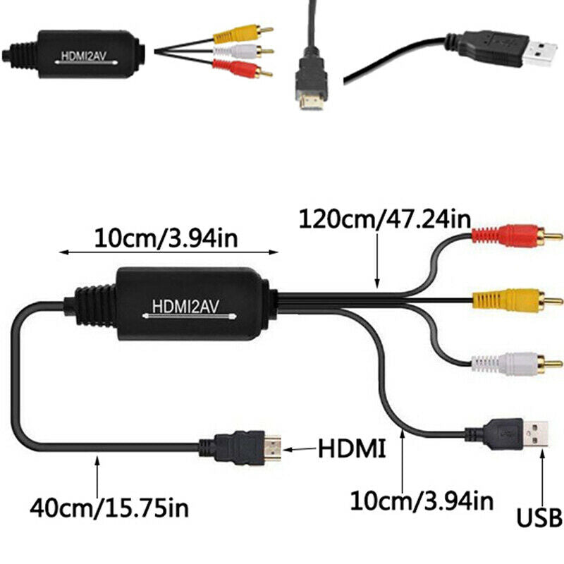 1 Pcs 1.8M (6.1ft) 1080P HDMI to AV Converter 3RCA CVBS Converter Adapter