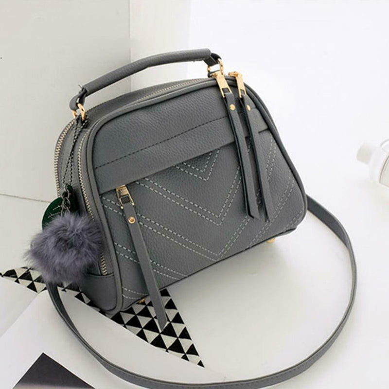 Pure Color Hair Ball Pendant Shoulder Handbags Women Crossbody Bags (Grey)