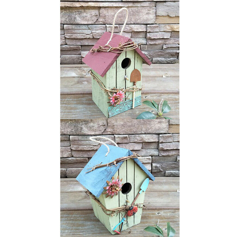 2 x Rustic Country Style Wooden Decorative Bird House, Hanging Birdhouse Condo