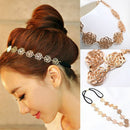 Womens Fashion Metal Chain Jewelry Hollow Rose Flower Elastic Hair Band Headband