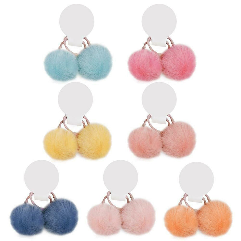 2pcs Candy Color Headband Plush Girls Kid Hair Ties Pompom Lovely Hair Rope