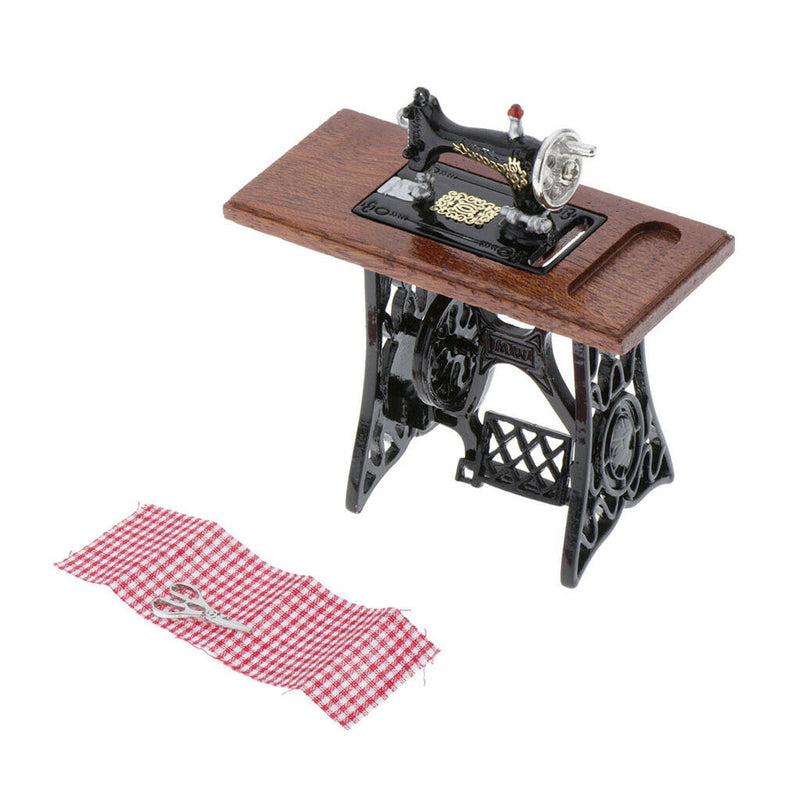 1/12 DollsHouse Furniture metal sewing machine with fabric decor accessories