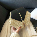 Hex-shape Straw+PU Shoulder Handbags Beach Women Top-handle Bags (Black) SN9F