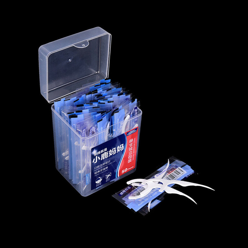50X Individual Package Sticks Tooth Clean Picks Dental Floss Flosser Toothpic Gw