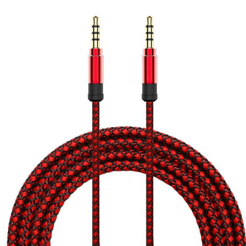 1.5M Red Nylon Braid 3.5mm Plug Male To Male Aux Extension Cable For Phone