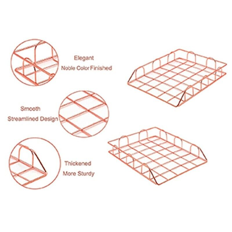 1 Set Of 2 Office Supplies Metal Stackable File Document Letter Tray Organi