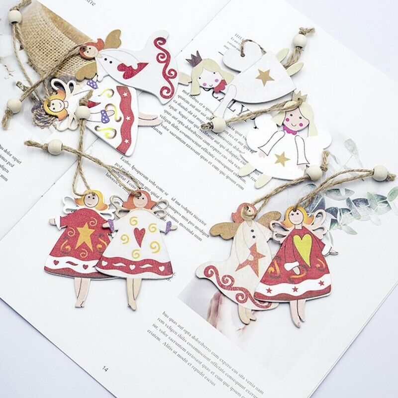 1 Set 8Pcs Christmas Tree Decorations Ornaments Wooden Printing Ornaments M