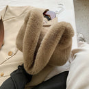 Women Fluffy Shoulder Bag Solid Plush Handbags Female Winter Totes (Brown)