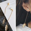 Pearls Long Tassel Leaf Feather Drop Dangle Earrings For Women Earrings Jewelry