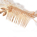 White Silk Yarn Flower Handmade Crystal Bead Hair Comb Bridal Headwear-Headdress