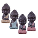 4 Pieces Tea Tray Decor - Little Monk Buddha Ceramic Statues Holder Tea Pet